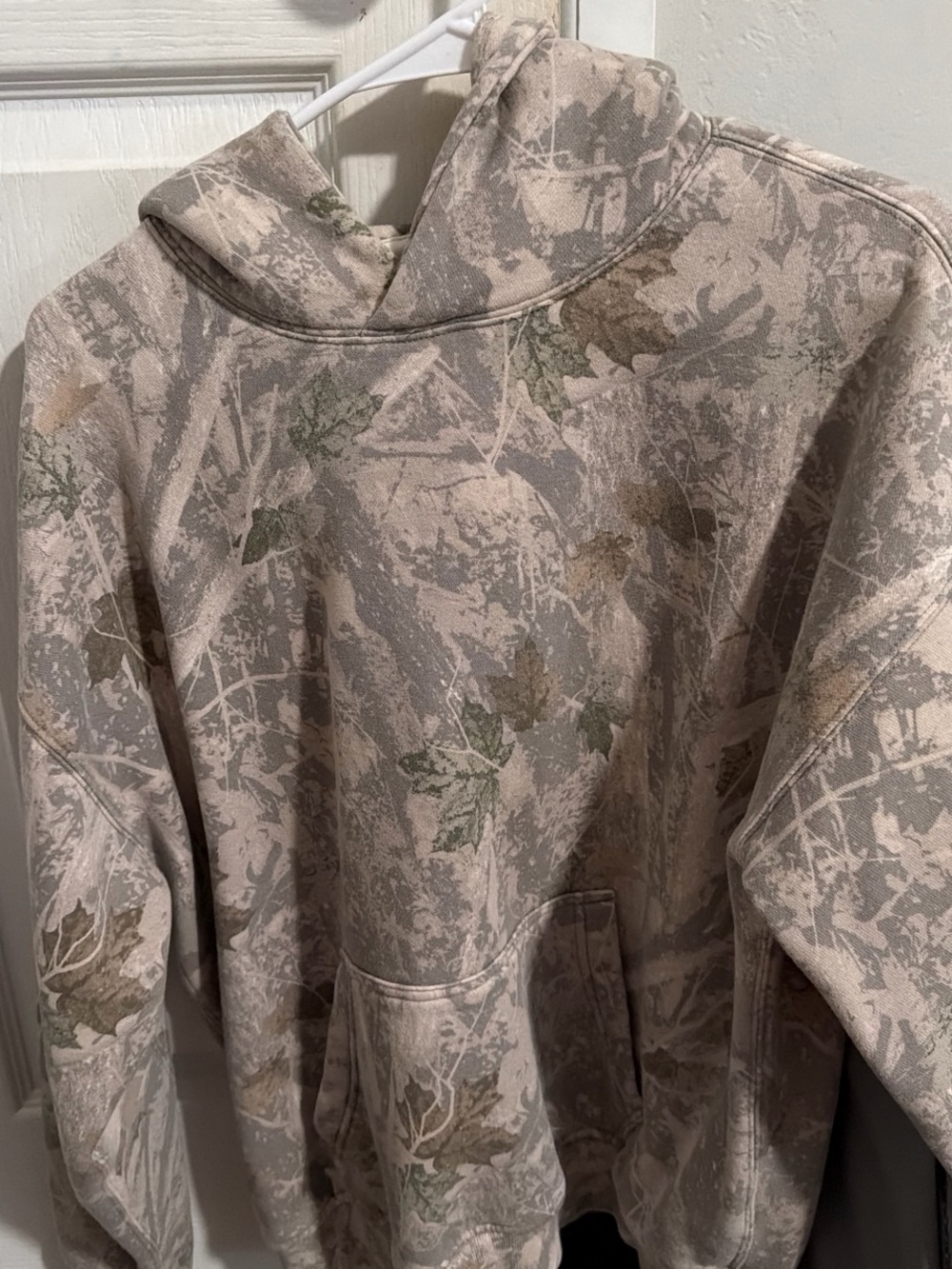 Abercrombie & Fitch Taupe Camo Hoodie with Green/Brown Leaf Print
